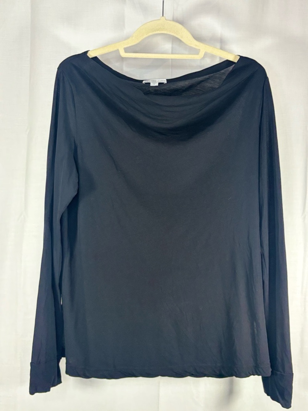 EUC JAMES PERSE Women's Black Long-Sleeve Drape Cotton Boatneck Top Size 1/S